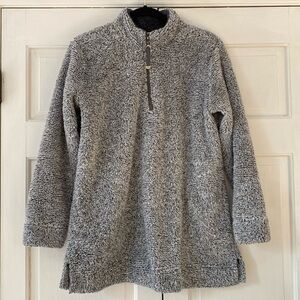 Soft‎ Surroundings Luxe Faux Sherpa Soft Pullover Light Gray Quarter Size Small